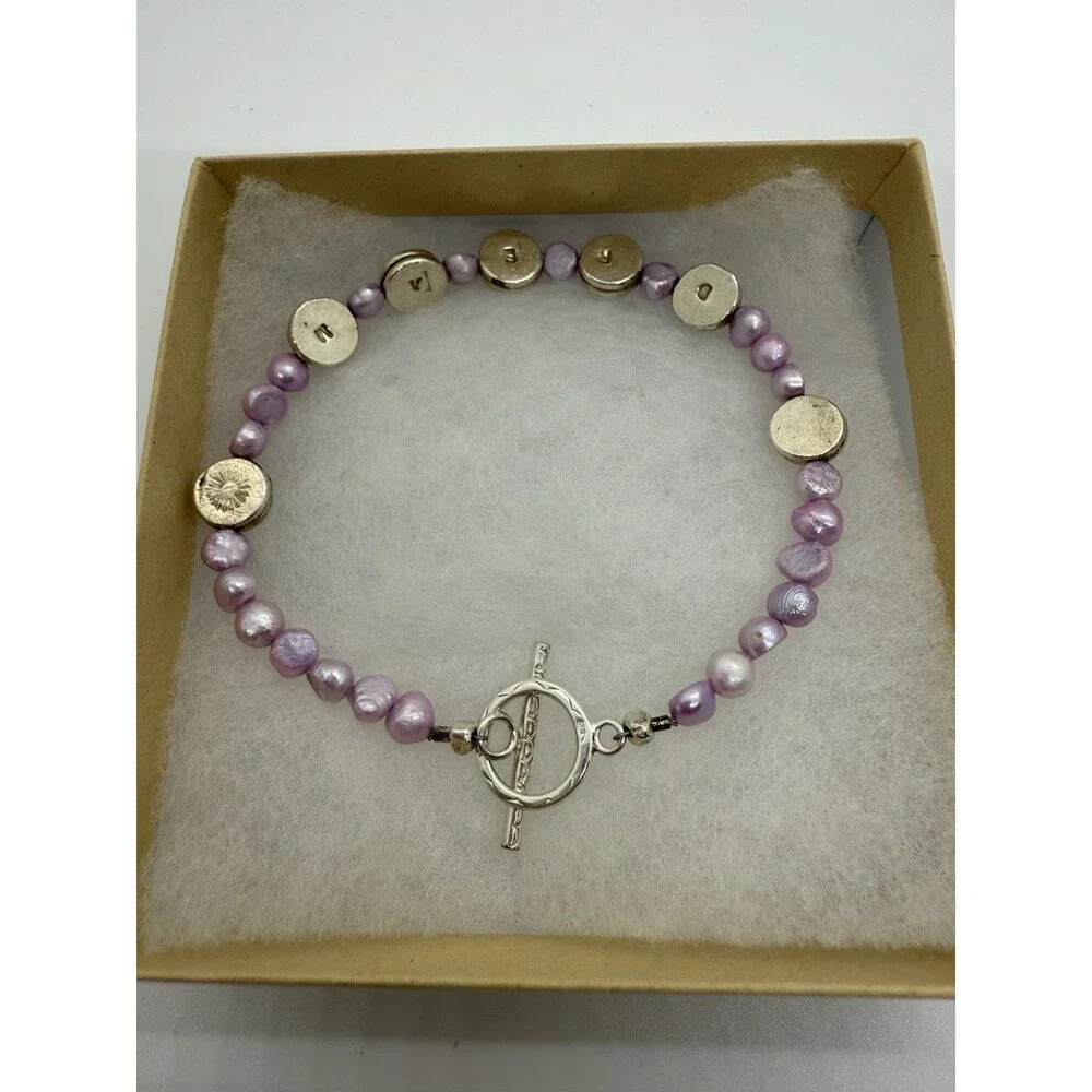 Lavender Baroque Pearls 925 Sterling Silver Jewelry Bracelet With DREAM Engraved